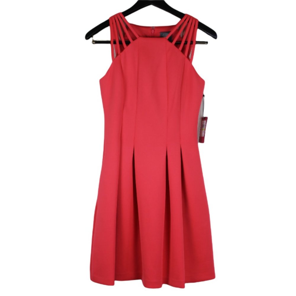 Vince Camuto Coral Pink Fit & Flare Scuba Knit Strappy Dress Womens Size 4 NWT
